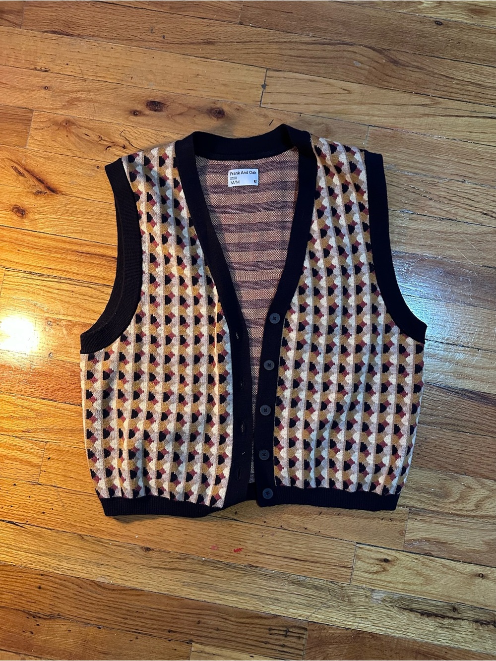 Classic Geometric Knit Button-Front Sweater Vest - Dark Navy Trim